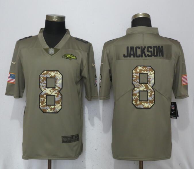 Men Baltimore Ravens #8 Jackson Olive Camo Carson Salute to Service Nike Limited NFL Jerseys->baltimore ravens->NFL Jersey
